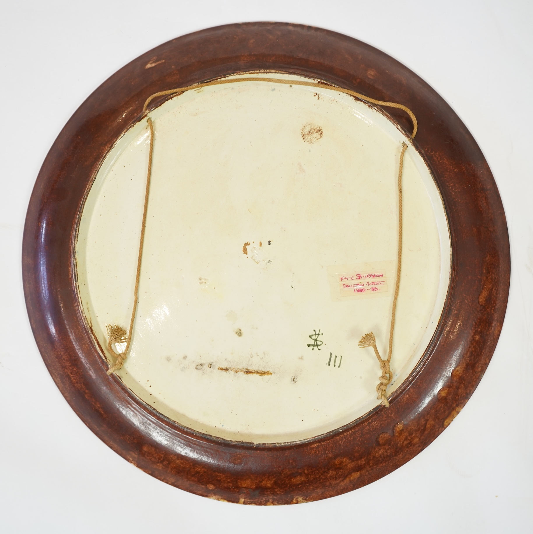 A large Doulton faience portrait charger, c.1882, by Katherine Sturgeon